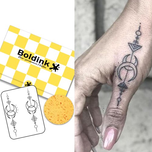 Boldink Temporary Tattoos, semi permanent tattoos, 15-day long lasting tattoo sticker, waterproof and anti-reflective, unique design（Geometric design 1）