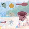 LAT 8Pcs Silicone Beach Toys-Summer Kids Beach Set with Silicone Bucket, Shovel, 6 Sand Molds | Outdoor Playset for Toddlers, Kids(Pink)