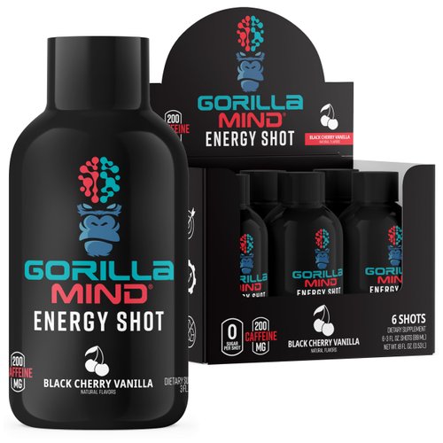 Gorilla Mode Energy Shots (6-Pack) - Energy Shots for Enhanced Focus & Energy, Sugar-Free, Fast-Acting, Potent Formula with Vitamins & Natural Extracts (Black Cherry Vanilla)