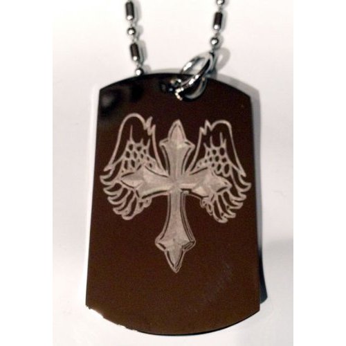 Angel Winged Wings Holy Cross Jesus Christian Christ Religion Religious Logo Symbol - Military Dog Tag Luggage Tag Key Chain Metal Chain Necklace