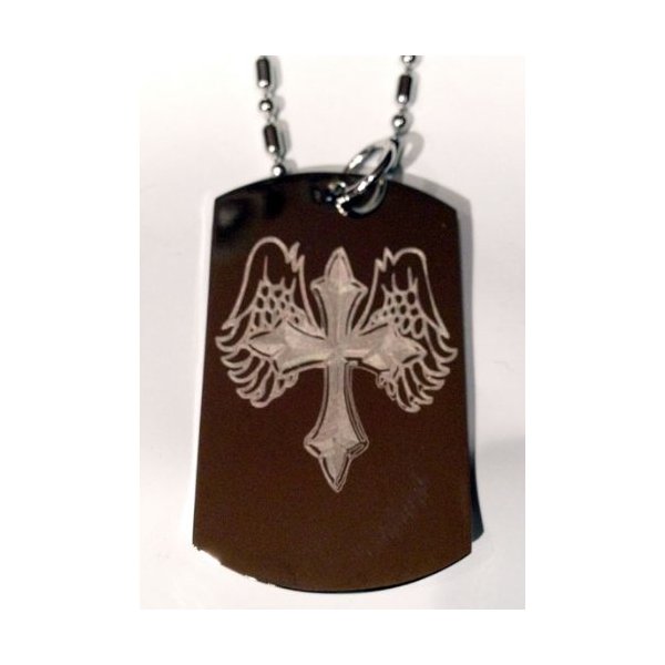 Angel Winged Wings Holy Cross Jesus Christian Christ Religion Religious Logo Symbol - Military Dog Tag Luggage Tag Key Chain Metal Chain Necklace