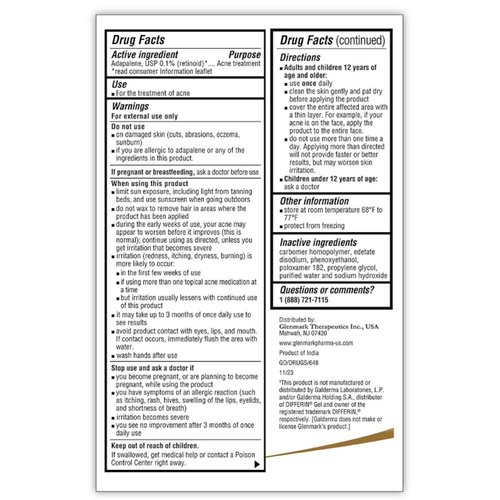 Glenmark Therapeutics Adapalene Gel 0.1% Acne Treatment, Paraben Free Topical Retinoid Cream For Face, Helps Clear and Prevent Acne and Clogged Pores, 15g Tube