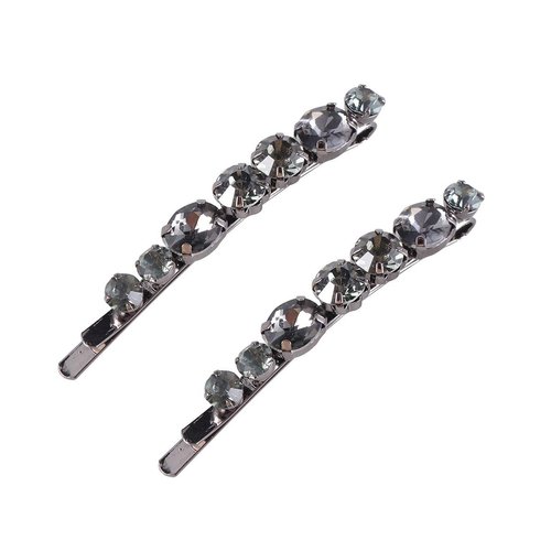 Lurrose 2pcs Crystal Bobby Pins Clear Rhinestone Decorative Hair Pin Bridal Headpieces (Black)