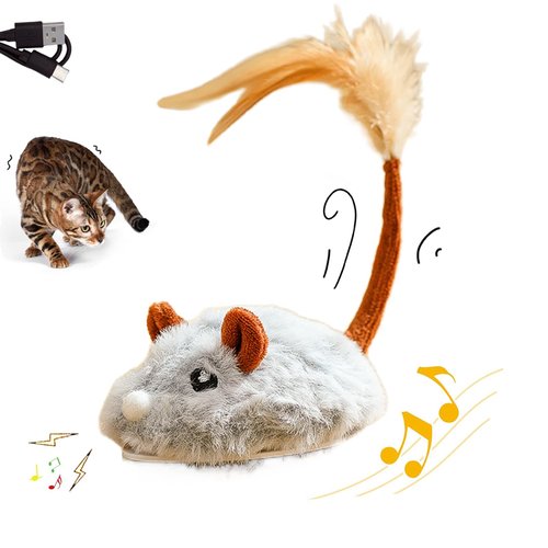 MZINGALL Interactive Cat Toy Mouse, Moving Mouse Automatic Cat Toys Electronic Mice, Rechargeable Squeaky Cat Mouse Toys for Kitten Indoor/Outdoor Exercise（Long Velvet）