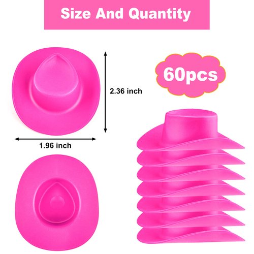 60 Pieces Plastic Mini Western Cowboy Hats Cowgirl Hats, Miniature Cute Toy Doll Hats Doll Dress Up Party Accessories for Dollhouse Decor (Pink)