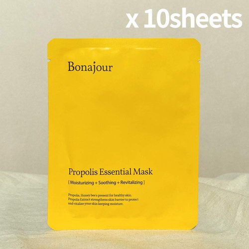 BONAJOUR] Natural Propolis Facial Moisturizing Sheet Mask (10sheet) - Strengthening skin barrier & Soothing Acne Skin, Revitalizing