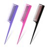 TIESOME 3 PCS Professional Teasing Comb, 8.15 Inches Triple Teasing Comb Tease Comb with Rat Tail for Root Teasing Hair Styling Back Comb for Hair Volume and Sectioning(Black Rose-Red Purple)