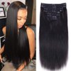 Nvnvdij Straight Clip in Hair Extensions Human Hair 8pcs Per Set with 18Clips Double Weft Clip in Human Hair Extensions Natural Black Color For Women (14 Inch, Straight Hair)