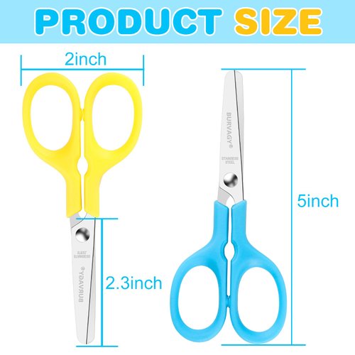 5 Inch Blunt-Tip Scissors for Kids, 30Pack Kids Scissors Bulk, Scissors Comfort-Grip Handles Sharp Blade Blunt Student Scissors Safety Scissors for Classroom Office School Home Paper Cutting