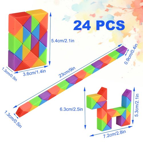 GOLDGE 15 Pack Mini Fidget Snake Cube Puzzle Toys - Party Favors & Goodie Bag Fillers for Kids & Teens - Rainbow Colors - Bulk Birthday & Back to School Gifts - Stocking Stuffers