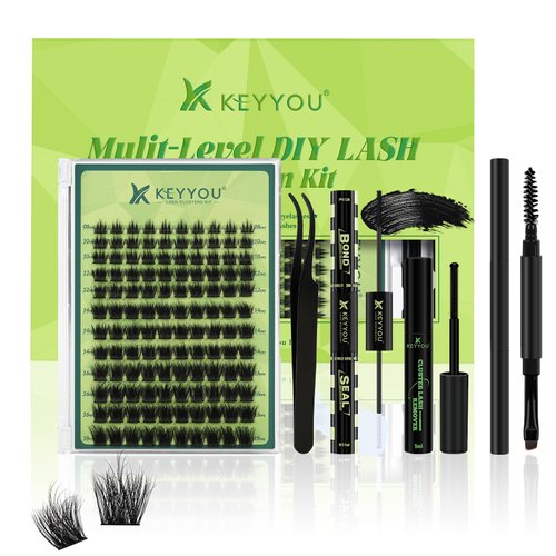 Lash Extension Kit 3D Effect Fluffy Lash Clusters Kit KEYYOU 120pcs D Curl 8-18MIX Complete High Definition Waterproof Kit DIY Lash Extension Kit (Empower-8-18MIX)