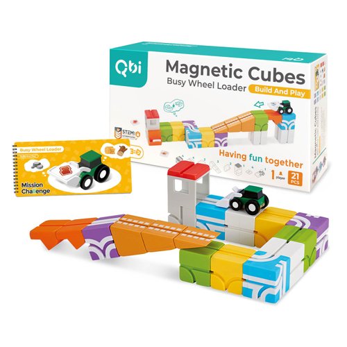 QBI Toy Construction STEM Toys for Toddlers Aged 3+ Year Old Boys & Girls| 3D Colorful Magnetic Building Blocks with 1 Wheel Bulldozer | Preschool Toys, Montessori Game (21 Pieces)