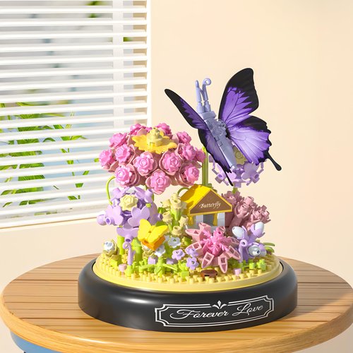 HI-REEKE Flower Butterfly Bouquet Building Block Set, Micro Mini Botanical Building Toy for Women-582 PCS