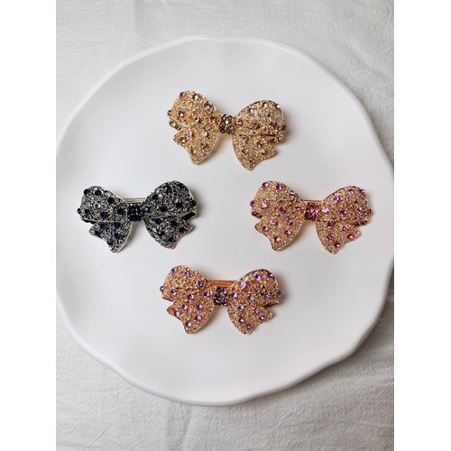 Lemeilleur 4 PCS Sparkly Rhinestone Bow Metal Hair Barrettes Crystal Bowknot Ponytail Holder French Side Hair Clips Hair Pins Hair Slide Stylish For Women Girl Hair Jewelry Accessories