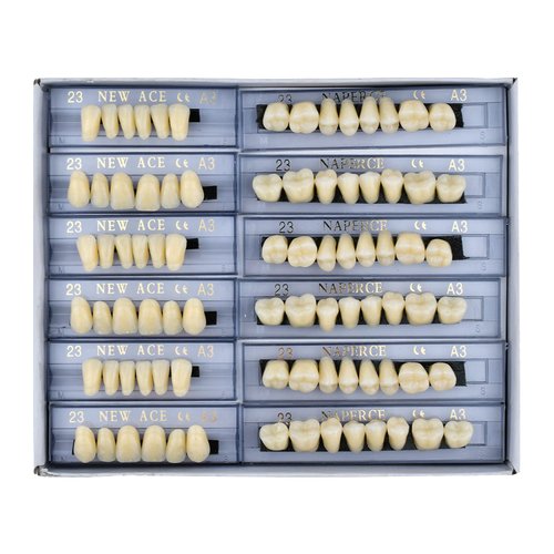 168 Pcs Dental Synthetic Resin Tooth Denture 3 Sets False Teeth 23 A3 Upper Lower Shade Dental for Halloween Horror Teeth