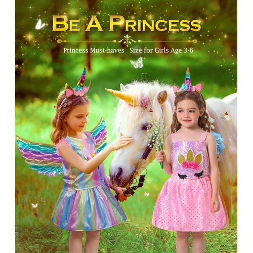 BIBUTY Kids Princess Dress Up Clothes for Little Girls, Pretend Play & Dress Up Princess Costume Set with Princess Dresses Crown for Little Girls, Princess Toys Gifts for 3-6 Toddler Little Girls
