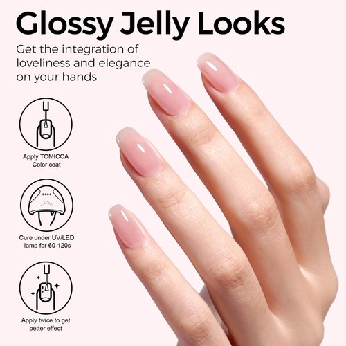 TOMICCA Gel Nail Polish, Jelly Light Pink Gel Polish, Clear Pink Nail Polish Quick Dry, Soak Off U V Jelly Nail Polish Colors Long Lasting Translucent Nail Art Neutral Manicure