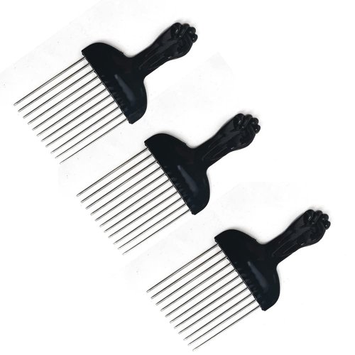 YIFARUBE 3 Pack Metal Hair Pick Wide Tooth Comb for Curly Hair Detangle Wig Braid Hair Styling Comb Styling Tool- Black