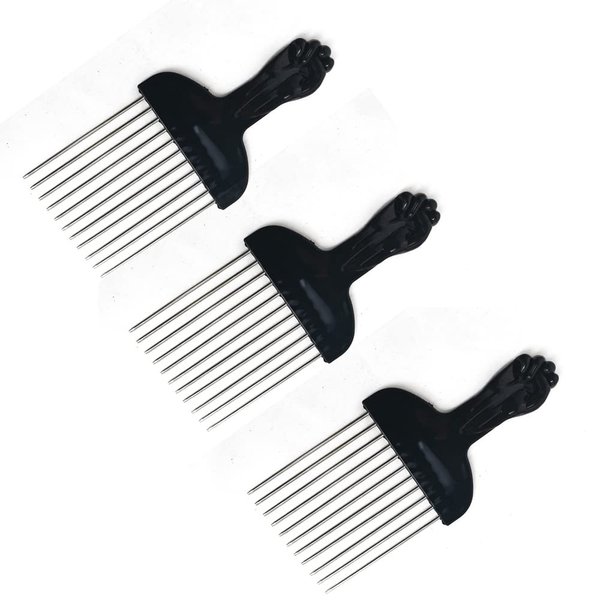 YIFARUBE 3 Pack Metal Hair Pick Wide Tooth Comb for Curly Hair Detangle Wig Braid Hair Styling Comb Styling Tool- Black