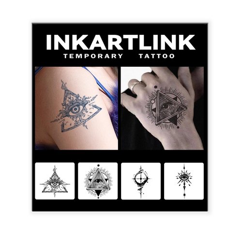 INKARTLINK Tattoo Tech, 4 Sheets Semi Permanent Tattoo, Adult Art Design Temporary Tattoos, Lasts 1-2 Weeks, Waterproof, Realistic Look, No Adhesive, No Reflection (Third Eye Design)