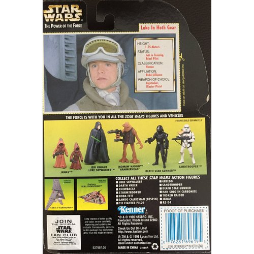 Star Wars, The Power of the Force Green Card, Luke Skywalker in Hoth Gear Action Figure, 3.75 Inches