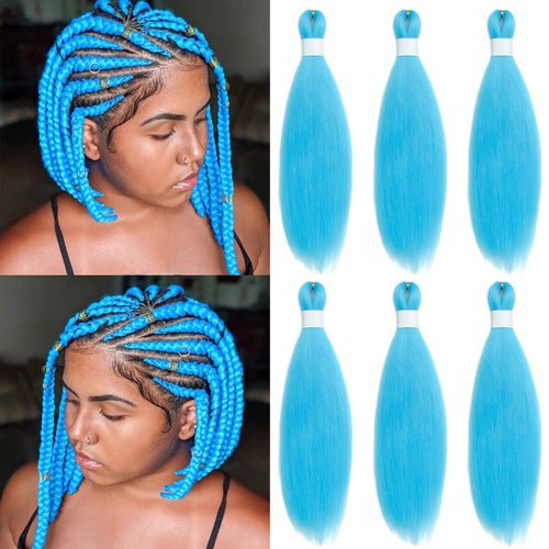 Light Blue Braiding Hair Pre Stretched Kanekalon Knotless Prestretched Braiding Hair 16 inch Colored Hair Extensions for Braiding Pre Stretched Micro Braids Itch Free Yaki Short Braiding Hair
