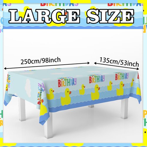 GZBJMYGS Duck Happy Birthday Tablecloth Duck Animal Party Plastic Supplies Animal Theme Baby Shower Boys Girls Blue Birthday Party Supplies Party Picnic Camping Plastic Table Cover Decorations