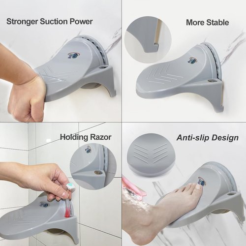 GH Upgraded Robust Grip Shower Foot Rest for Shaving Leg Non Slip Powerful Suction Cup Shower Shaving Foot Rest Portable Shower Step Shower Stool for Inside Shower Shaving Leg Aid -Gray