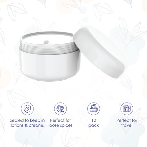 Houseables 4 Oz Plastic Containers with Lids, Body Butter Jars, Lotion Container, White, 118 ML/Gram Capacity, 12 Pack, Jar for Cream, Makeup, Cosmetics, Face Scrub, Hair Product, Screw Top & Liner