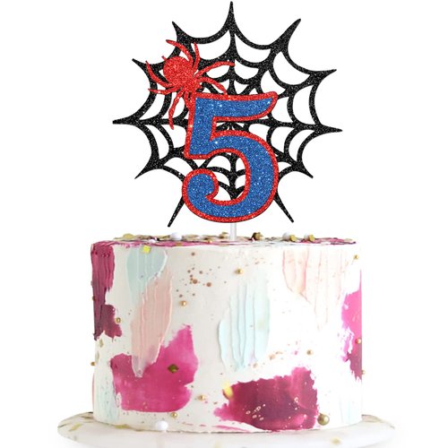 Dalaber Spider Man Cake Topper for 5th Birthday - Boys 5th Birthday Party Decorations - Spider Sign Birthday Party Decor Supplies, Kids, Boys Bday Party Cake Decorations