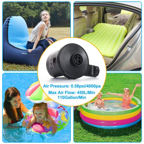 Newpol Inflatable Bed Pump, Electric Air Pump(450L/Min,110gal/Min) for Air Mattress Beds, Inflatable Swimming Pools, Swimming Ring. AC110-240V/DC12V