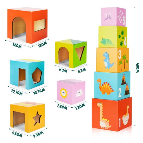 Puzzles Toys for Toddlers 3-4 5-7, Montessori Toys 5PCS Wooden Box to Build and Stack, Sensory Toys Educational Learning Toys for Color Shape Number,Gifts for Kids Boys Girls