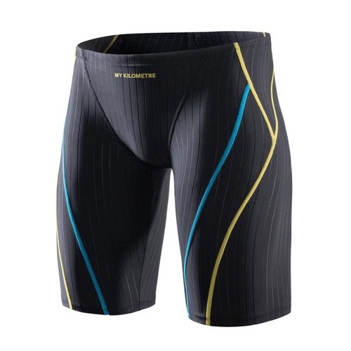 MY KILOMETRE Men's Swimsuit Jammer Solid Swim Jammers Endurance Long Racing Training Swimsuit Black