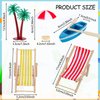 Minatee 25 Pcs Beach Miniature Dollhouse Decoration, Umbrella Palm Chair Miniature Toys Garden Decorations Dollhouse Outdoor Accessories Beach Decorations for DIY Garden Plant Pool (Red, Yellow)