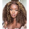 Jessica Hair Highlight Ombre Lace Front Wig Human Hair 13x6 HD Lace Front Wigs for Women 180% Density Curly Glueless Wigs 4/27 Colored Pre Plucked Natural Hairline with Baby Hair(12 inch)