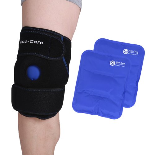 Koo-Care 2 Knee Gel Ice Pack & Wrap For Injuries Reusable Hot Cold Therapy Compress Pain Relief for Arthritis, Tendonitis, ACL, Knee Replacement Surgery - 9.9" x 7.9" Neoprene Brace With Long Straps