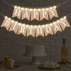 Breling 2 Pieces Burlap Happy Birthday Banner Flags and 2 Pieces Mini LED Fairy Lights Battery Rustic Birthday Banner Garland Bunting for Adult Women Men Birthday Party Decoration Fireplace Supplies