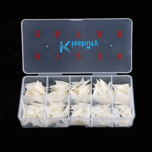 Kissbuty 500 PCS Stiletto Nails Natural Color Sharp Ending False Acrylic Nail Art Tips 10 Sizes With Box Perfect Length for Nail Salons and DIY Nail Art at home (Natural Stiletto Nail Tips)