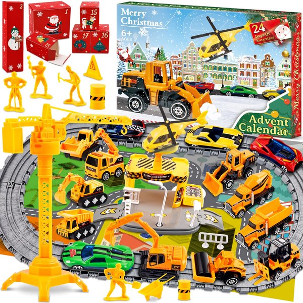 2024 Advent Calendar,24 Days Christmas Countdown Calendar Vehicles City Construction Cars Engineering Excavator Set,Christmas Vacation Advent Calendar for Boys Girls