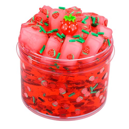 Red Jelly Cube Crunchy Slime, Super Soft Clear Slime Toy with Cute Charms, Educational Stress Relief Toy, Gift Slime Party Favors for Girls and Boys, Birthday Gifts for Kids