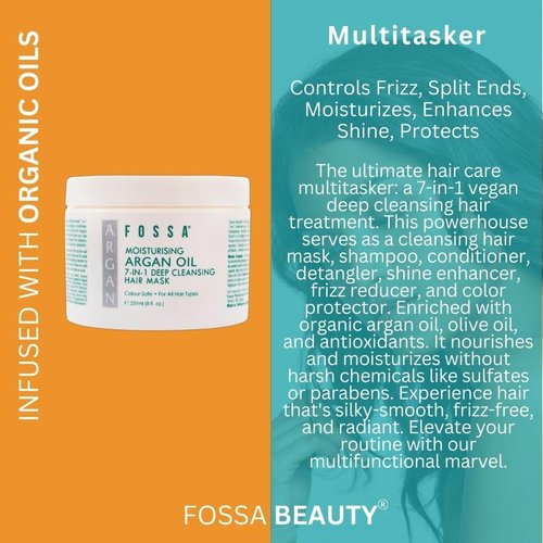 Fossa Hair Mask Moisturizing Argan Oil 7-in-1 Deep Cleansing| Hair Treatment, Shampoo, Conditioner, Detangler, Shine Enhancer, Frizz Reducer for All Hair Types, Colour Safe | 237ml, 8 fl. oz.