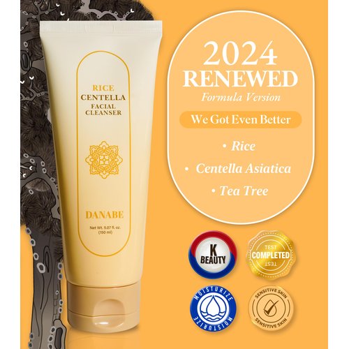 DANABE [K-Beauty] Rice Centella Facial Cleanser - Pore Deep Cleansing Foam, Face Wash for All Skin Types w/Centella Asiatica, Rice & Tea Tree | Gentle & Hydrating Cleanser for Women & Men 5.07 fl oz