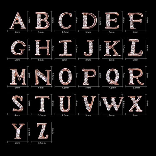 Vezocim 26pcs Letters Nail Art Decorations, Rose Gold Alloy Alphabet Nail Glitter Design for Women Manicure Decoration, DIY Jewelry Making Craft Supplies