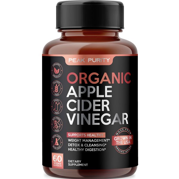 100% Organic Raw Apple Cider Vinegar Capsules - Natural Detox Gut Cleanse & Healthy Digestion - Tasteless & Easy to Swallow - Extra Strength ACV Pills - 1000 mg