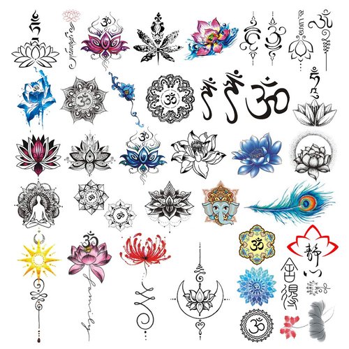 CARGEN Realistic Lotus Temporary Tattoos - 30 Sheets Yoga Style Stickers OM Lycoris Mandala Flowe...