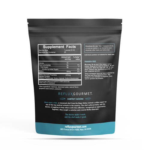 REFLUX GOURMET Natural Heartburn Acid Reflux Relief Support Supplement for GERD, LPR, Indigestion, Aid for Intermittent Fasting, Alginate Therapy, Single Serve 25 Pack, Mint Chocolate/Vanilla Caramel