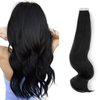 ABH AmazingBeauty Tape in Hair Extensions Semi-Permanent Pre-taped Tape Extensions Real Remy Human Hair Skin Weft, Invisible, Seamless and Reusable, 50g 20pcs, Jet Black Color 1, 18 Inch