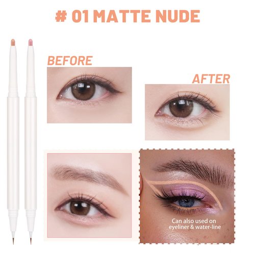 3PC Dual Ended Highlighter Makeup Pen, Glitter & Matte Nude EyeLiner & Eyeshadow, Contour liquid Liner 2 in 1 Eye Brightener Stick, Mulit-Funtional Long Lasting Lying Silkworm Pencil ( #01, #03, #04 )