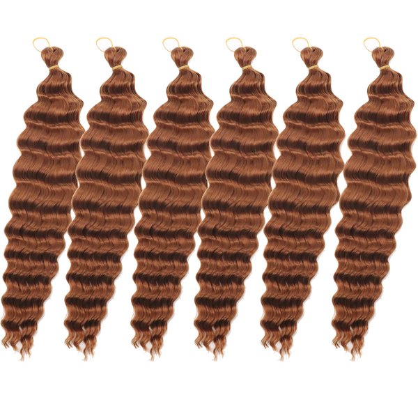 Ocean Wave Crochet Hair Color 30 Deep Wave Braiding Hair Pre Stretched Curly Braiding Hair Water Wave Bundles Loose Wave Crochet Hair Goddess Braids Crochet Hair Wavy Braiding Hair Dreads(6 Packs)