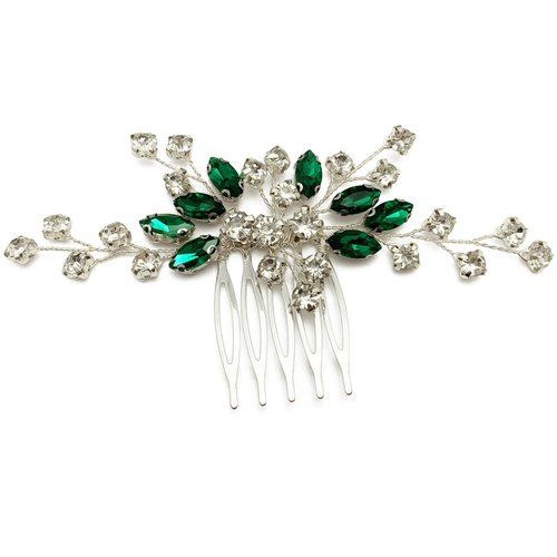 BETITETO Green Bridal Hair Comb Small Wedding White Emerald Crystal Silver Vine Hair Piece Accessories for Women Girls